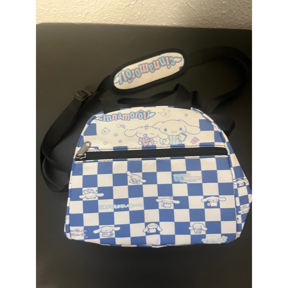 Sanrio Cinnamoroll Insulated Lunch Bag Blue White Checker Adjustable Strap NWOT